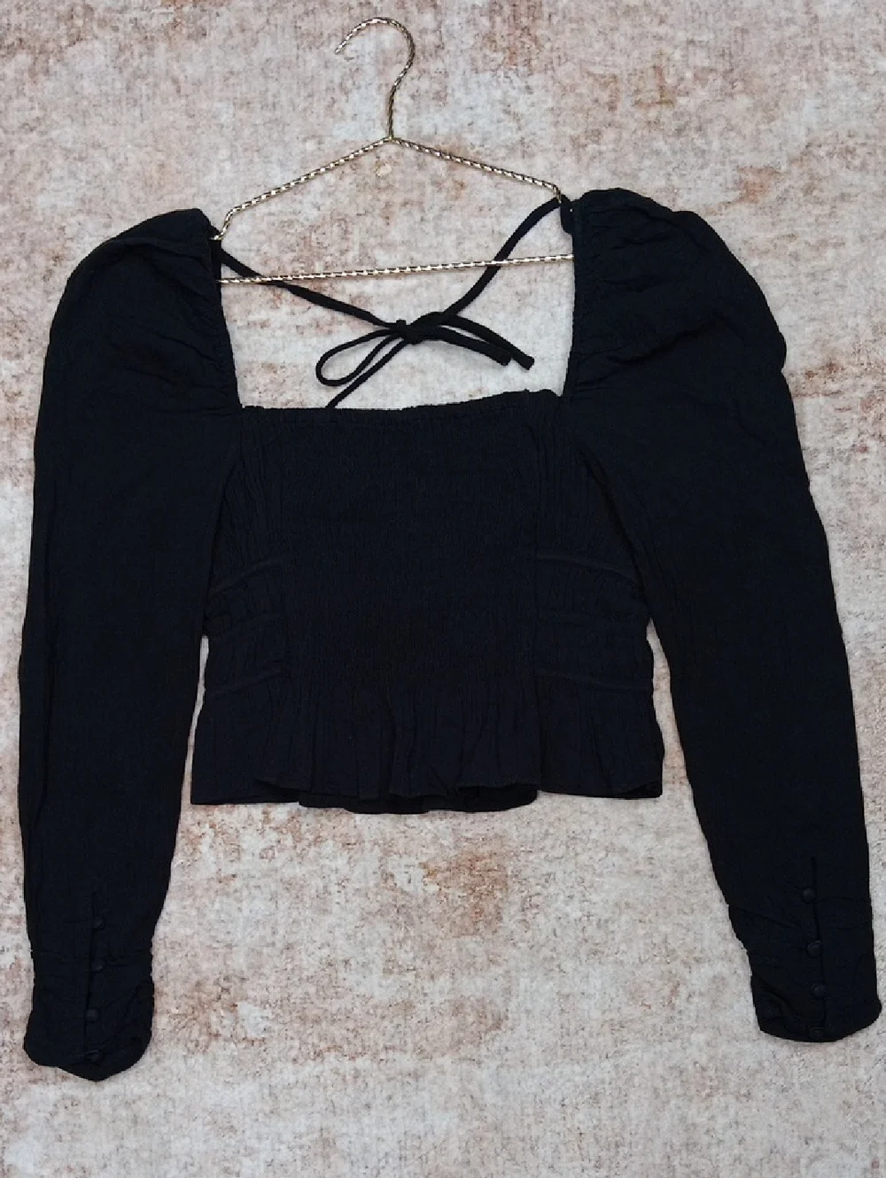 Free People Aurora Black Crop Long Sleeve Top